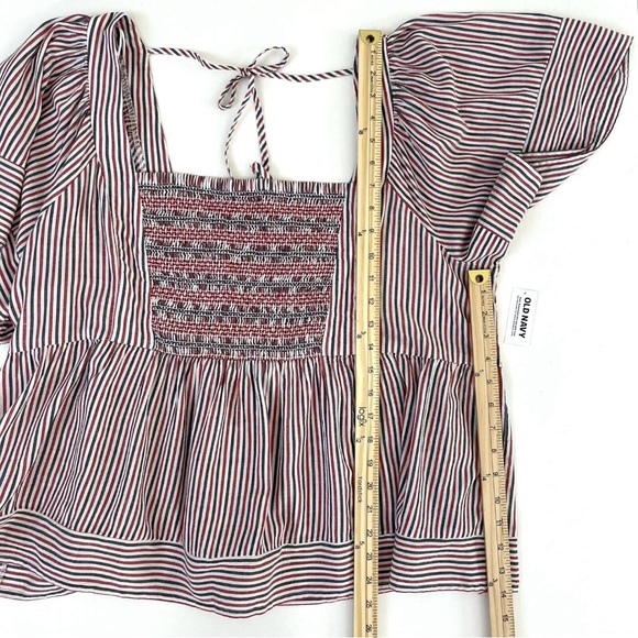 Old Navy Womens Top Blouse XXL Red White Blue Striped Boho Peasant Smocked New - Picture 11 of 12